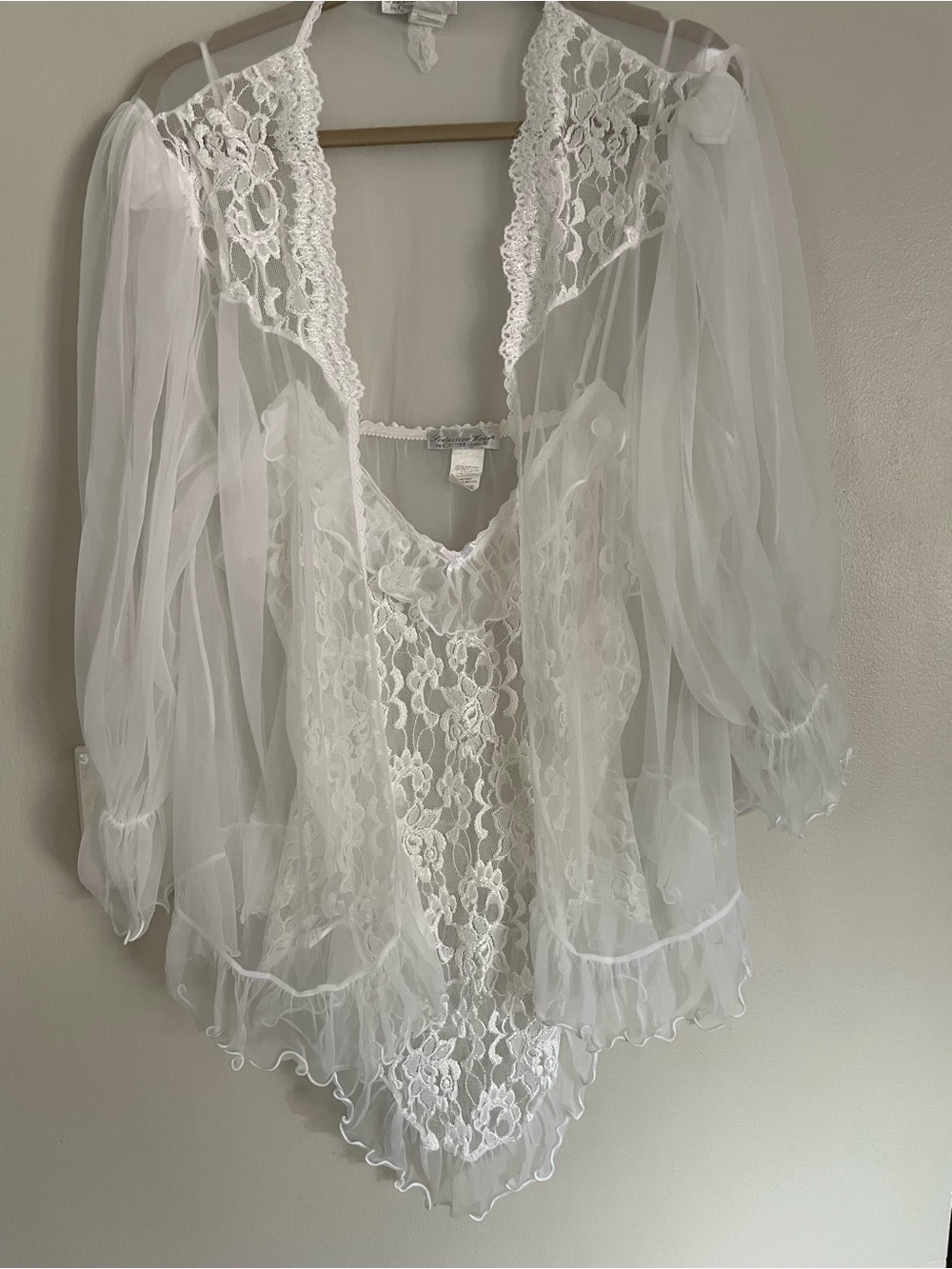 Vtg Cinema Etoile Peignoir Set Coquette Bridal Sz Large Babydoll Fairycore